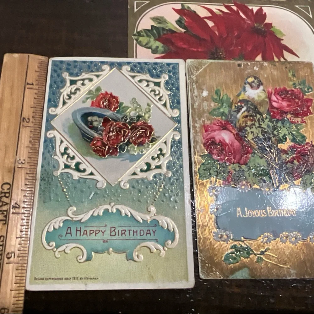 Antique Lot of 6 Assorted Postcards Birthday Greetings Red Pink Flowers Germany